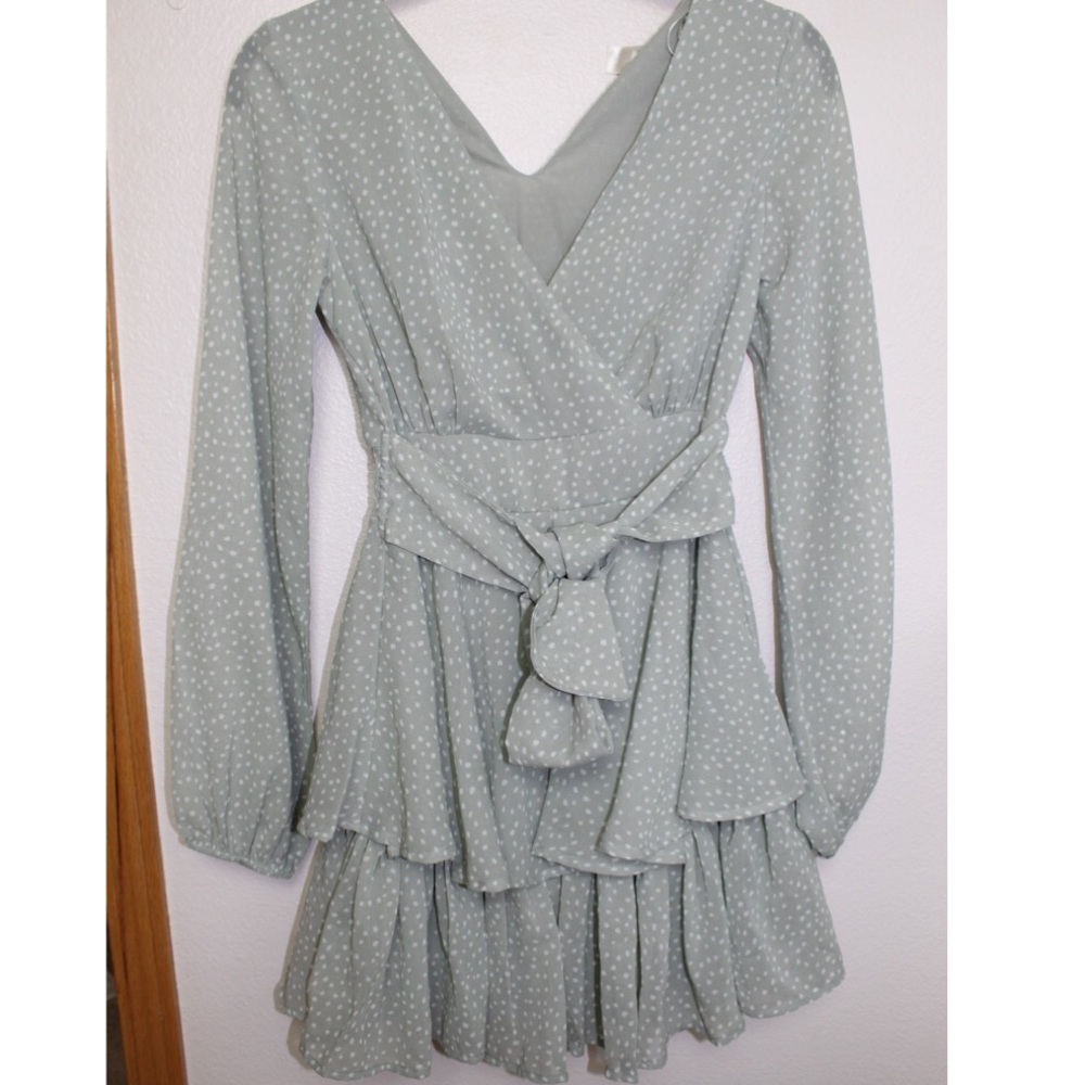 Green and white dress